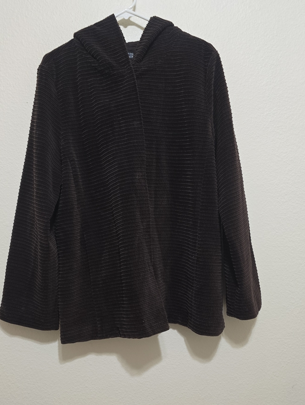 Eileen Fisher Hooded Ribbed Courdoroy Teddy Jacket in Dark Brown L